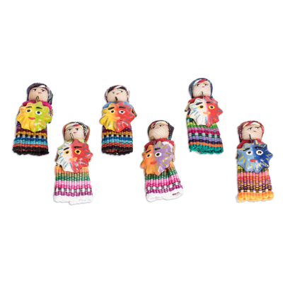Muñecas decorativas de algodón, 'Sharing Light' (juego de 6) - Juego de 6 muñecas decorativas de algodón hechas a mano en Guatemala