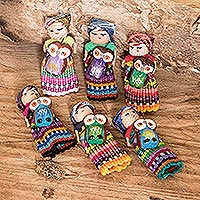 Cotton decorative dolls, 'Sharing Wisdom' (set of 6) - Set of 6 Cotton Decorative Dolls Handcrafted in Guatemala