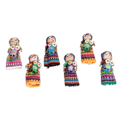 Set of 6 Cotton Decorative Dolls Handcrafted in Guatemala