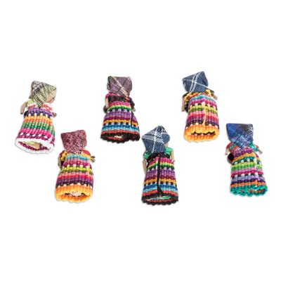 Muñecas decorativas de algodón, 'Sharing Wisdom' (set de 6) - Set de 6 muñecas decorativas de algodón hechas a mano en Guatemala