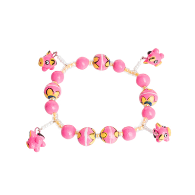 Handcrafted Ceramic Beaded Stretch Bracelet in Pink