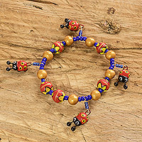 Ceramic beaded stretch bracelet, 'Cheerful Ladybugs' - Handcrafted Ceramic Beaded Stretch Bracelet with Ladybugs