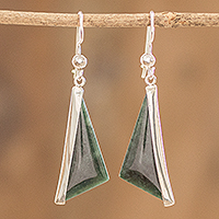 Jade dangle earrings, 'Triangular in Forest Green' - Triangular Jade Dangle Earrings Handcrafted in Guatemala