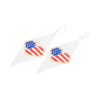 Beaded dangle earrings, 'Charming Flag' - Diamond-shaped and Flag-themed Glass Beaded Dangle Earrings