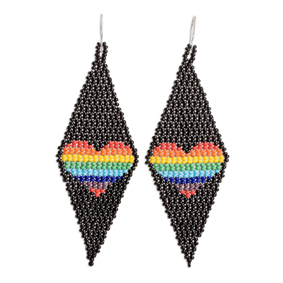 Diamond-shaped LGBTQ+ Themed Glass Beaded Dangle Earrings