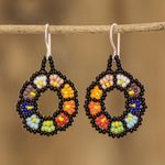 Beaded dangle earrings, 'Floral Dream' - Floral Glass Beaded Dangle Earrings Handmade in Guatemala