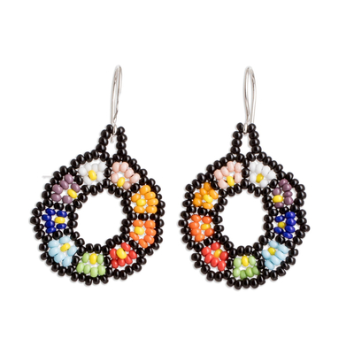 Beaded dangle earrings, 'Floral Dream' - Floral Glass Beaded Dangle Earrings Handmade in Guatemala