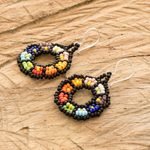 Beaded dangle earrings, 'Floral Dream' - Floral Glass Beaded Dangle Earrings Handmade in Guatemala