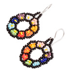 Beaded dangle earrings, 'Floral Dream' - Floral Glass Beaded Dangle Earrings Handmade in Guatemala