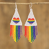 Beaded waterfall earrings, 'Pride Triangles' - Multicolored LGBTQ+ Themed Glass Beaded Waterfall Earrings