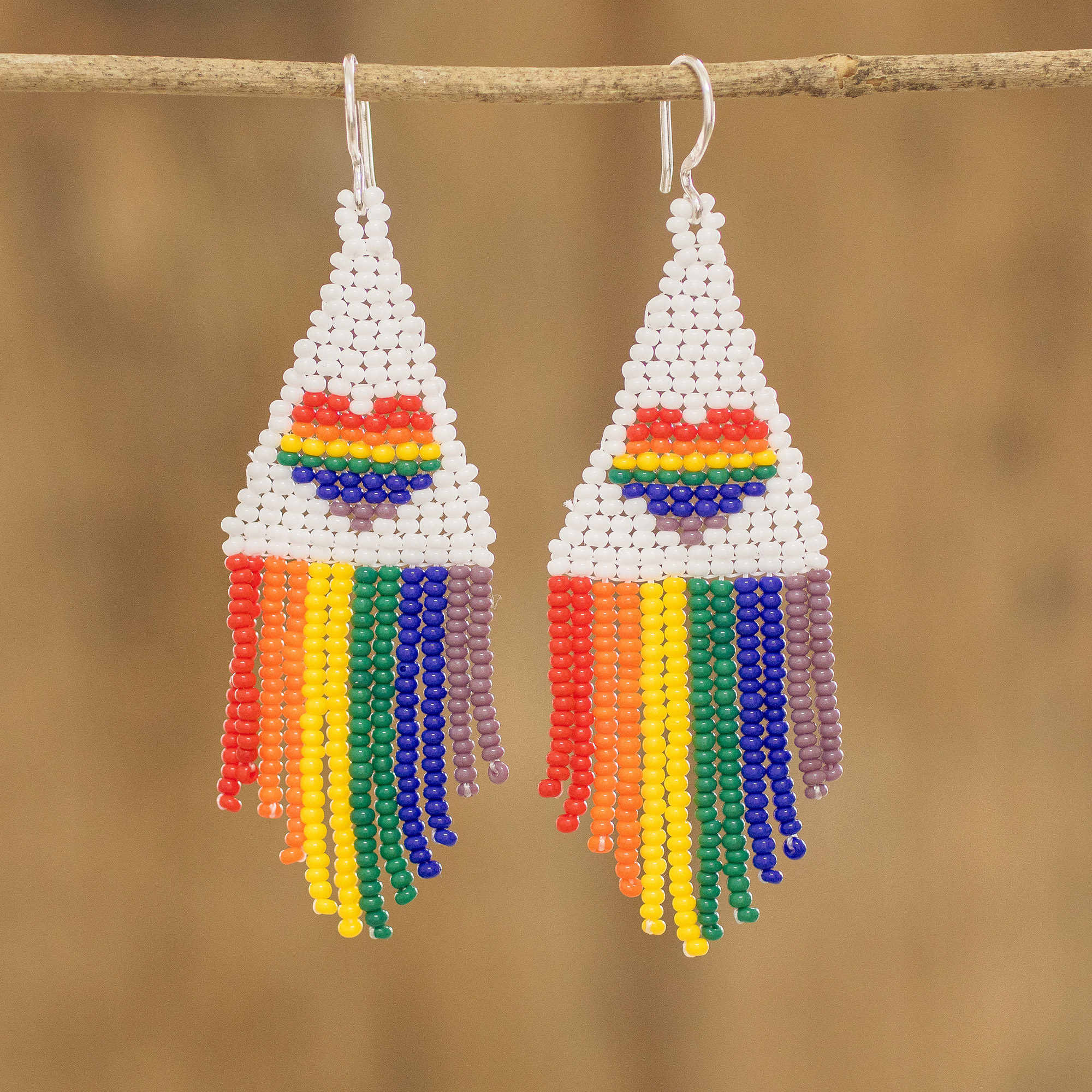 Multicolored LGBTQ+ Themed Glass Beaded Waterfall Earrings - Pride