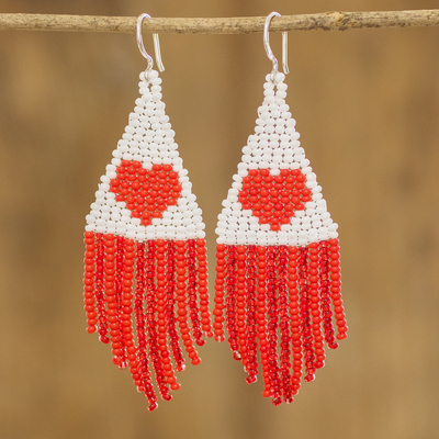 Red Fringe Beaded Earrings Red Earrings for Women Seed Bead Jewelry Modern Boho Earrings Long Dangle Earrings Beaded Jewelry Beadwork