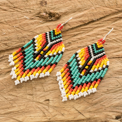 Beaded waterfall earrings, 'Multicolour Tradition' - Multicoloured Beaded Waterfall Earrings Handmade in Guatemala