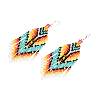 Beaded waterfall earrings, 'Multicolour Tradition' - Multicoloured Beaded Waterfall Earrings Handmade in Guatemala