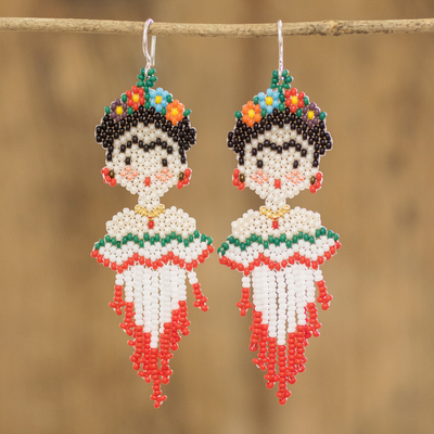 Beaded dangle earrings, Kahlo