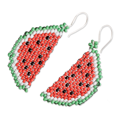 Perlenohrringe, 'Fruchtige Frische' - Handgefertigte Wassermelonen-Glasperlen-Ohrringe aus Guatemala