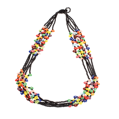 Artisan Handmade Beaded Necklace from Guatemala with Flowers