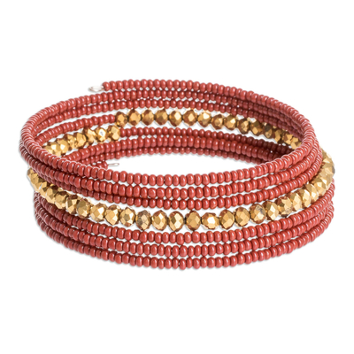 Handmade Crystal and Glass Beaded Wrap Bracelet in Red