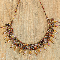 Beaded statement necklace, 'Elegance by Night' - Adjustable Statement Necklace with Crystal and Glass Beads