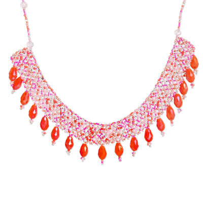 Handmade Pink Beaded Statement Necklace from Guatemala