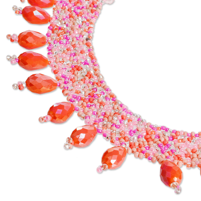 Collar llamativo con cuentas - Collar llamativo hecho a mano con cuentas rosas de Guatemala