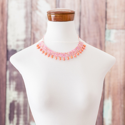 Collar llamativo con cuentas - Collar llamativo hecho a mano con cuentas rosas de Guatemala