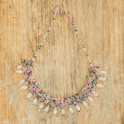 Beaded statement necklace, 'Rosehips in Spring' - Handmade Guatemalan Crystal Beaded Statement Necklace