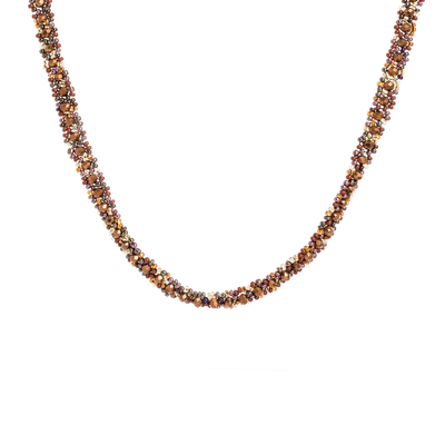 Glass and crystal beaded necklace, 'Luminous Comet' - Handcrafted Glass and Crystal Beaded Necklace in Brown