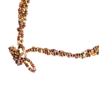 Halskette aus Glas- und Kristallperlen - Handgefertigte Halskette aus Glas- und Kristallperlen in Braun