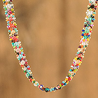 Collar de cuentas de vidrio y cristal, 'Magical Finesse' - Collar de cuentas de vidrio y cristal multicolor de Guatemala