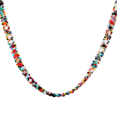 Glass and crystal beaded necklace, 'Magical Finesse' - Multicolor Glass and Crystal Beaded Necklace from Guatemala