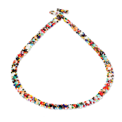 Glass and crystal beaded necklace, 'Magical Finesse' - Multicolour Glass and Crystal Beaded Necklace from Guatemala