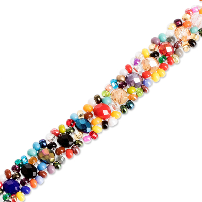 Glass and crystal beaded necklace, 'Magical Finesse' - Multicolour Glass and Crystal Beaded Necklace from Guatemala