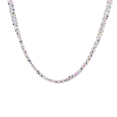 Perlenhalskette aus Glas und Kristall, „Serene Morning“. - Handgefertigte Glas- und Kristallperlenkette in Grau