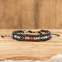 Beaded bracelet, 'Dreams in Black' - Multicolor Glass and Crystal Beaded Bracelet from Guatemala
