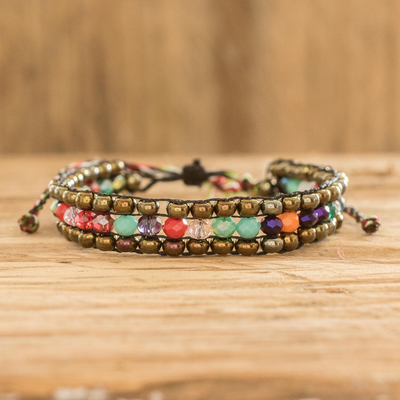 Beaded bracelet, 'Dreams in Brown' - colourful Glass and Crystal Beaded Bracelet from Guatemala