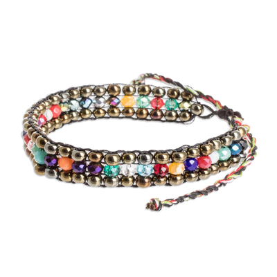 Beaded bracelet, 'Dreams in Brown' - colourful Glass and Crystal Beaded Bracelet from Guatemala