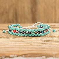 Beaded bracelet, 'Dreams in Aquamarine' - Aquamarine Glass and Crystal Beaded Bracelet from Guatemala