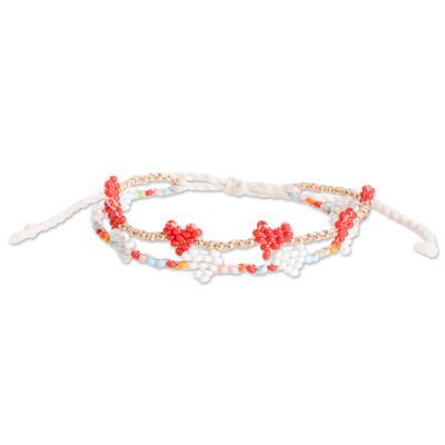 Heart-themed Handcrafted Glass Beaded Wristband Bracelet