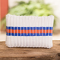 Handwoven cosmetic bag, 'Ecological Fusion' - Striped Cosmetic Bag in White Handwoven in Guatemala
