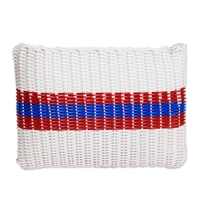 Handwoven cosmetic bag, 'Eco-friendly Fusion' - Cosmetic Bag in White with Stripes Handwoven in Guatemala