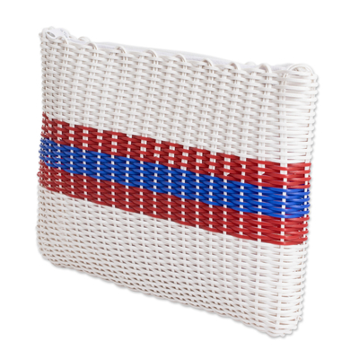 Handwoven cosmetic bag, 'Eco-friendly Fusion' - Cosmetic Bag in White with Stripes Handwoven in Guatemala