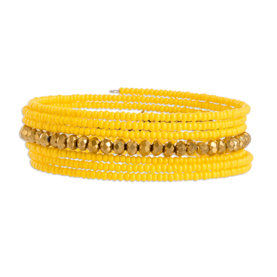 Wickelarmband mit Perlen - Handgefertigtes Wickelarmband aus Kristall- und Glasperlen in Gelb