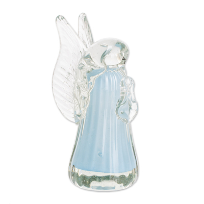 Figura de vidrio soplado - Escultura de estatuilla de vidrio reciclado soplado a mano en azul