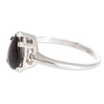 Black jade solitaire ring, 'Jade Teardrop in Black' - Sterling Silver Solitaire Ring with Black Guatemalan Jade
