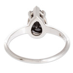 Black jade solitaire ring, 'Jade Teardrop in Black' - Sterling Silver Solitaire Ring with Black Guatemalan Jade