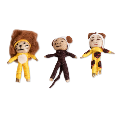Worry dolls, 'Little Jungle' (set of 3) - Handcrafted Wild Animal Worry Dolls (Set of 3)