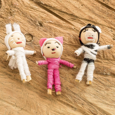 Worry dolls, 'Little Farm' (set of 3) - Animal-Themed Folk Art Worry Dolls (Set of 3)
