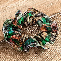 Scrunchie de algodón reciclado, 'Colorful Traditions' - Scrunchie multicolor hecho de algodón reciclado en Guatemala