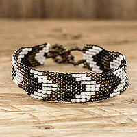 Beaded wristband bracelet, 'New Destination' - Chevron Motif Beaded Wristband Bracelet